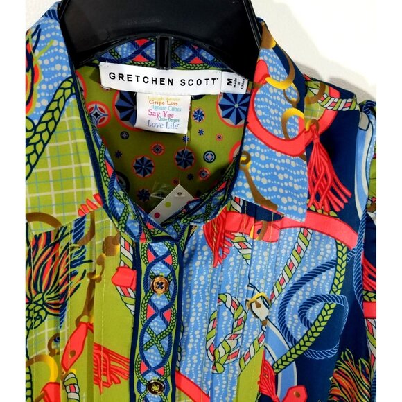 Gretchen Scott Damsel Midi Dress Ditto Print Olive Tiered Style Button Front - Picture 2 of 8